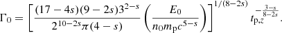 $$ \begin{aligned} \Gamma _{0} = \left[\frac{(17-4s)(9-2s)3^{2-s}}{2^{10-2s}\pi (4-s)} \left(\frac{E_0}{n_0 m_{\rm p}c^{5-s}}\right)\right]^{1/(8-2s)} t_{\mathrm{p}, z}^{-\frac{3-s}{8-2s}}. \end{aligned} $$