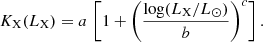 $$ \begin{aligned} K_{\rm X} (L_{\rm X}) = a \, \left[1+ \left(\frac{\log (L_{\rm X}/L_{\odot })}{b} \right)^c \right] . \end{aligned} $$
