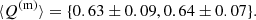 $$ \begin{aligned} \langle Q^\mathrm{(m)}\rangle =\{0.63\pm 0.09, 0.64 \pm 0.07 \}. \end{aligned} $$