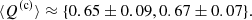 $$ \begin{aligned}&\langle Q^\mathrm{(c)}\rangle \approx \{0.65\pm 0.09, 0.67 \pm 0.07 \}. \end{aligned} $$