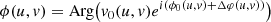 $$ \begin{aligned} \phi (u,{ v})&= {\mathrm{Arg} }\bigl ({ v}_0(u,{ v}) e^{i(\phi _0(u,{ v}) + \Delta \varphi (u,{ v}))}\bigr )\end{aligned} $$