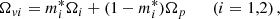 $$ \begin{aligned} \Omega _{vi} = m^*_i \Omega _i +(1-m^*_i)\Omega _p \qquad (i=1,2) \, , \end{aligned} $$