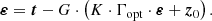 $$ \begin{aligned} \boldsymbol{\varepsilon } = \boldsymbol{t} - G \cdot \left( K \cdot \Gamma _{\rm opt} \cdot \boldsymbol{\varepsilon } + \boldsymbol{z}_{0} \right) . \end{aligned} $$
