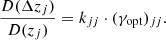 $$ \begin{aligned} \frac{D(\Delta z_{j})}{ D(z_{j})} = k_{jj} \cdot (\gamma _{\rm opt})_{jj} . \end{aligned} $$