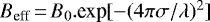 $B_{\textrm{eff}}\,{=}\,B_0.{{\textrm{exp}}}[-(4\pi\sigma/\lambda)^2]$