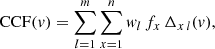 $$ \begin{aligned} {\mathrm{CCF} }({ v}) = \sum _{l=1}^{m} \sum _{x=1}^{n} { w}_l \, f_x \, \Delta _{x\,l}({ v}), \end{aligned} $$