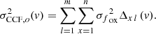 $$ \begin{aligned} \sigma ^{2}_{\mathrm{CCF} ,o}({ v}) = \sum _{l=1}^{m} \sum _{x=1}^{n} {\sigma _{f}}_{\rm ox}^2 \Delta _{x\,l}\,({ v}). \end{aligned} $$