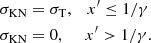 $$ \begin{aligned} \sigma _{\rm KN}&= \sigma _{\rm T}, \quad x^\prime \le 1/\gamma \nonumber \\ \sigma _{\rm KN}&= 0, \quad \;\, x^\prime > 1/\gamma . \end{aligned} $$