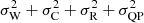 $ \sigma_{\rm W}^2 + \sigma_{\rm C}^2 + \sigma_{\rm R}^2 + \sigma_{\rm QP}^2 $