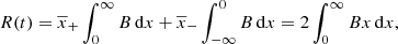 $$ \begin{aligned} R(t) = {\overline{x}}_+ \int _0^\infty B\, {\mathrm{d} }x + {\overline{x}}_- \int _{-\infty }^0 B\, {\mathrm{d} }x = 2 \int _0^\infty Bx\, {\mathrm{d} }x, \end{aligned} $$