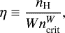 \begin{equation*} \eta \equiv \frac{{n_{\textrm{H}}}}{W n_{\textrm{crit}}^{W}},\end{equation*}