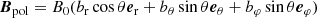 $$ \begin{aligned} {\boldsymbol{B}}_{\rm pol} = B_0(b_{\rm r}\cos \theta {\boldsymbol{e}}_{\rm r} + b_\theta \sin \theta {\boldsymbol{e}}_\theta + b_\varphi \sin \theta {\boldsymbol{e}}_\varphi ) \end{aligned} $$