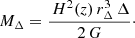 $$ \begin{aligned} M_{\Delta }=\frac{ \, H^2(z) \, r ^3_\Delta \, \Delta }{2 \, G}\cdot \end{aligned} $$