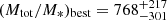 $ (M_{\mathrm{tot}}/M_{*})_{\mathrm{best}} = 768^{+217}_{-301} $