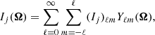 $$ \begin{aligned} I_j({\boldsymbol{\Omega }})=\sum _{\ell =0}^\infty \sum _{m=-\ell }^\ell (I_j)_{\ell m}Y_{\ell m}({\boldsymbol{\Omega }}), \end{aligned} $$