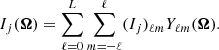$$ \begin{aligned} I_j({\boldsymbol{\Omega }})=\sum _{\ell =0}^L\sum _{m=-\ell }^\ell (I_j)_{\ell m}Y_{\ell m}({\boldsymbol{\Omega }}). \end{aligned} $$