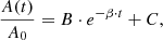 $$ \begin{aligned} \frac{A(t)}{A_{0}}=B\cdot e^{-\beta \cdot t}+C ,\end{aligned} $$