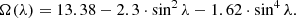 $$ \begin{aligned} \Omega (\lambda ) = 13.38 -2.3 \cdot \sin ^{2}\lambda -1.62 \cdot \sin ^{4}\lambda . \end{aligned} $$