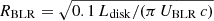 $ R_{\mathrm{BLR}}=\sqrt{0.1\,L_{\mathrm{disk}}/(\pi\,U_{\mathrm{BLR}}\,c)} $