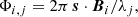 $$ \begin{aligned} \Phi _{i,j}= 2 \pi \, {\boldsymbol{s}} \cdot {\boldsymbol{B}}_i /\lambda _j, \end{aligned} $$