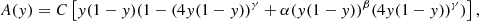 $$ \begin{aligned} A({ y})=C \left[ { y}(1-{ y})(1-(4{ y}(1-{ y}))^{\gamma } +\alpha ({ y}(1-{ y}))^{\beta }(4{ y}(1-{ y}))^{\gamma } ) \right], \end{aligned} $$