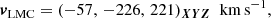 $$ \begin{aligned} {\boldsymbol{v}}_{\rm LMC} = (-57,\,-226,\,221)_{\boldsymbol{XYZ}} \;\; \mathrm{km\,s}^{-1}, \end{aligned} $$