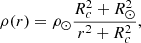 $$ \begin{aligned} \rho (r)=\rho _\odot \frac{R_c^2+R_\odot ^2}{r^2+R_c^2}, \end{aligned} $$