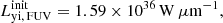 $$ \begin{aligned} L_{{{\rm yi}},\,{{\rm FUV}}}^{{\rm init}} = 1.59 \times 10^{36}\,{{\rm W}}\,\mu{{\rm m}}^{-1} ,\end{aligned} $$