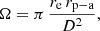 $$ \begin{aligned} \Omega = \pi \, \frac{r_{\rm e}\, r_{\rm p-a}}{D^{2}}, \end{aligned} $$