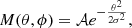 $$ \begin{aligned} M(\theta , \phi ) = \mathcal{A} e^{-\frac{\theta ^{2}}{2\sigma ^2}}, \end{aligned} $$