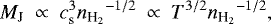 \begin{eqnarray*}M_{\textrm{J}}~\propto~c_{\textrm{s}}^{3}{n_{\textrm{H}_{2}}}^{-1/2}~\propto~T^{3/2}{n_{\textrm{H}_{2}}}^{-1/2}, \end{eqnarray*}