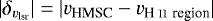 $|{\delta}_{v_{\textrm{lsr}}}| = |v_{\textrm{HMSC}} - v_{\textrm{H~\textsc{ii}}~\textrm{region}}|$
