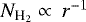 $N_{\textrm{H}_{2}} \propto~r^{-1}$