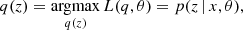 $$ \begin{aligned} q(z) = \underset{q(z)}{\rm argmax}\, L(q, \theta ) = p(z \,|\,x, \theta ), \end{aligned} $$