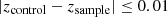 $$ \begin{aligned}&|z_{\rm control}-z_{\rm sample}| \le 0.01 \end{aligned} $$