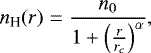 \begin{equation*}n_{\textrm{H}}(r) = \frac{n_{0}}{1&#x002B;\left(\frac{r}{r_{c}}\right)^{\alpha}}, \end{equation*}