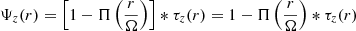 $$ \begin{aligned} \Psi _{z}(r)= \left[1-\Pi \left(\frac{r}{\Omega }\right)\right]*\tau _{z}(r)=1-\Pi \left(\frac{r}{\Omega }\right)*\tau _{z}(r) \end{aligned} $$