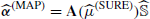 $ \widehat{{\boldsymbol{\alpha}}}^{\text{(MAP)}}=\mathbf{A}(\widehat{\mu}^{\text{(SURE)}})\widehat{\mathbb{S}} $