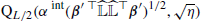 $ \text{Q}_{L/2}( \alpha^{\text{ int}}({\boldsymbol{\beta}}^{\prime}\, {^{{\top}}}\widehat{\mathbb{L}}\widehat{\mathbb{L}}{^{{\top}}}{{\boldsymbol{\beta}}^{\prime}})^{1/2} ,\sqrt{\eta}) $