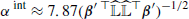 $ \alpha^{\text{ int}}\approx 7.87({\boldsymbol{\beta}}^{\prime}\,{^{{\top}}}\widehat{\mathbb{L}}\widehat{\mathbb{L}}{^{{\top}}}{{\boldsymbol{\beta}}^{\prime}})^{-1/2} $