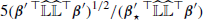 $ 5({\boldsymbol{\beta}}^{\prime}\, {^{{\top}}}\widehat{\mathbb{L}}\widehat{\mathbb{L}}{^{{\top}}}{{\boldsymbol{\beta}}^{\prime}})^{1/2}/({\boldsymbol{\beta}}^\prime_{\star}\, {^{{\top}}}\widehat{\mathbb{L}}\widehat{\mathbb{L}}{^{{\top}}}{{\boldsymbol{\beta}}^{\prime}}) $