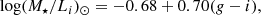 $$ \begin{aligned} \log (M_{\star }/L_{i})_{\odot } = -0.68 + 0.70 (g-i), \end{aligned} $$