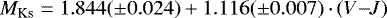 \begin{equation*}M_{\mathrm{Ks}}=1.844(\pm0.024)&#x002B;1.116(\pm0.007)\,\cdotp(V{-}J) \end{equation*}