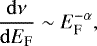\begin{equation*} \dfrac{\mathrm{d}\nu}{\mathrm{d}E_{\textrm{F}}}\sim E_{\textrm{F}}^{-\alpha}, \end{equation*}