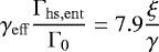 \begin{equation*}\gamma_{\mathrm{eff}} \frac{\Gamma_{\mathrm{hs,ent}}}{\Gamma_0} = 7.9 \frac{\xi}{\gamma} \end{equation*}