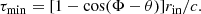 $$ \begin{aligned} \tau _{\rm min}= [1-\cos (\Phi -\theta )] r_{\rm in}/c. \end{aligned} $$