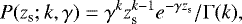 \begin{equation*} P(z_{\textrm{s}};k,\gamma)=\gamma^kz_{\textrm{s}}^{k-1}e^{-\gamma z_{\textrm{s}}}/\Gamma(k), \end{equation*}