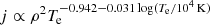 $ j \propto \rho^2 T_{\rm e}^{-0.942-0.031 \log(T_{\rm e}/10^4\,{\rm K})} $