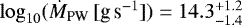 $\log_{10}({\dot{M}}_{\textrm{PW}}\,[\textrm{g\,s}^{-1}])=14.3^{&#x002B;1.2}_{-1.4}$