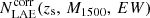 $ N_{\mathrm{LAE}}^{\mathrm{corr}}(z_{\mathrm{s}},\,M_{1500},\, EW) $